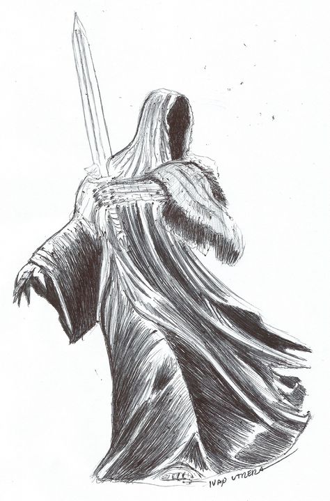 nazgul Nazgul Fanart, Nazgul Drawing, Balrog Drawing, Balrog Lotr, Hobbit Tattoo, Witch King Of Angmar, Ring Sketch, Lord Of The Rings Tattoo, Interesting Drawings