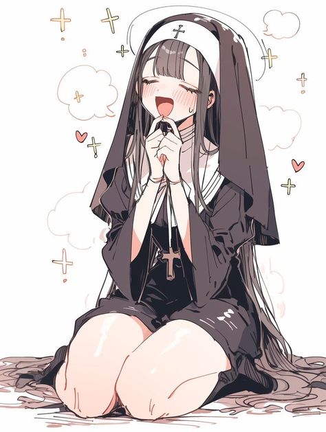 Nun Outfit, 캐릭터 드로잉, Girls Characters, 영감을 주는 캐릭터, Anime Poses Reference, Anime Sketch, Cute Anime Pics, Anime Poses, An Anime