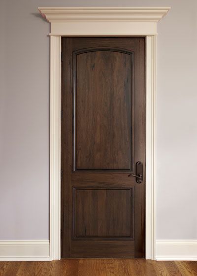 Dark wood Interior Door with white moulding.  I am going to go with darker walls though. Pintu Ganda, Dark Doors, Home Engineering, Solid Wood Interior Door, Modern Wooden Doors, White Molding, Stained Doors, Wooden Door Design, Casa Vintage