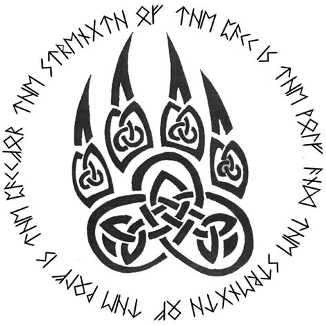 Celtic wolf paw with runic inscription “For the strength of the pack is the wolf and the strength of the wolf is the pack” Berserker Tattoo, Wolf Paw Tattoos, Celtic Wolf Tattoo, Bear Paw Tattoos, Tattoos Celtic, Fenrir Tattoo, Celtic Wolf, Scandinavian Tattoo, Arte Viking