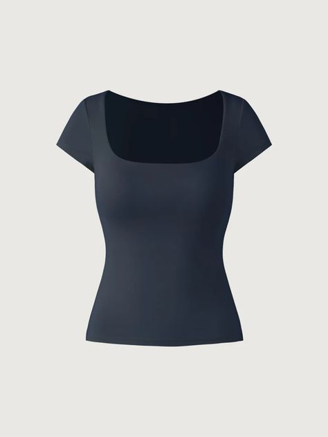 Fitted Squareneck Top – OGLmove Basic Fitted Top, Cute Basic Tops, Aesthetic Clothes Png, Fitted Tops, Womens Basic Tops, Seamless Top, Fitted Shirts, Outfit Collage, Outfit Inspo Casual