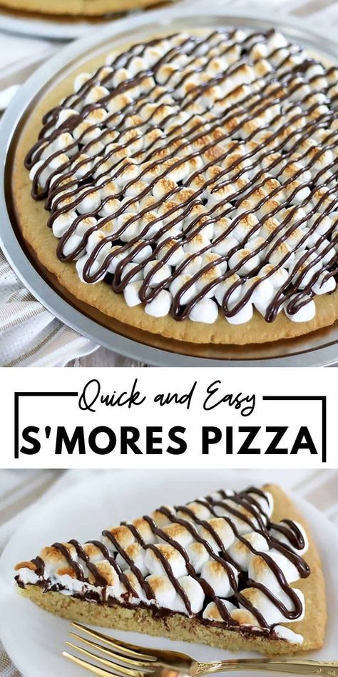 This S’mores Dessert Pizza is everything you love about s’mores without the need for a campfire! Desert Pizza Recipes, Sugar Cookie Dessert Pizza, Smores Pizza Recipe, Homemade Dessert Pizza, Dessert Pizza Recipe Easy, Sugar Cookie Pizza, Pizza Names, Melted Chocolate Chips, Dessert Pizza Recipes