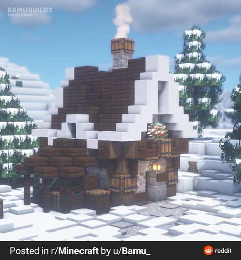 Minecraft Snow Castle Ideas, Snow House Minecraft Ideas, Snow Village House Minecraft, Spruce Snow House Minecraft, Minecraft Snow Cabin Ideas, Mincraft Idea Houses In Snow, Snow Biome Base Minecraft, Minecraft Snowy Tundra Builds, Snow Build Minecraft