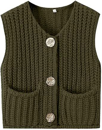 Women Crochet Knit Sweater Vest Button Up Cropped Casual Sleeveless Vest Fashion Vintage Cardigan with Pocket Crochet Knit Sweater, Knit Sweater Vest, Sweater Crop, Sleeveless Cardigan, Vintage Cardigan, Vest Fashion, Sleeveless Vest, Fashion Vintage, Knit Vest