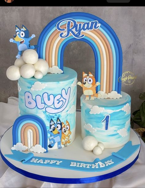 Blue And Bingo Cake, Bluey Cakes For Boys, Bluey Birthday Photoshoot, Bluey Smash Cake Boys, Bluey 1st Birthday Cake, Bluey 2nd Birthday Cake, Bluey Cake Ideas Birthday Boy, Bluey Birthday Cake For Boys, Bluey Smash Cake