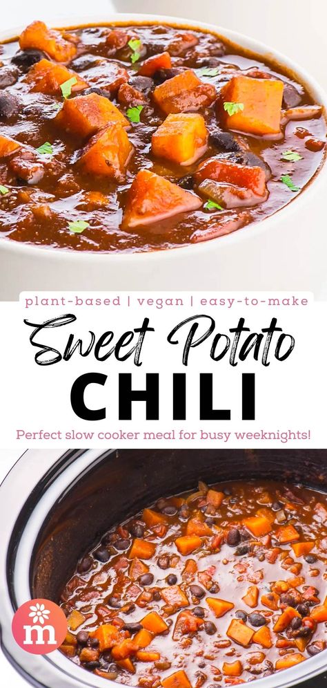 Cooked Sweet Potatoes, Black Bean Chili Recipe, Beans Recipe Crockpot, Sweet Potato Black Bean Chili, Beans In Crockpot, Potato Chili, Slow Cooker Sweet Potatoes, Gluten Free Sweet Potato, Bean Chili Recipe