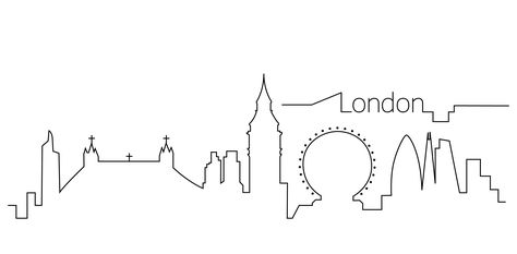 Nice city skyline outline illustration of London, United Kingdom with buildings and famous landmarks. Suitable for travel, city related designs and more  Design available for commercial and promotional use, great for logos, business cards, presentations, motion graphics and more! London Skyline Tattoo, London Skyline Silhouette, London City Skyline, City Outline, Skyline Tattoo, Skyline Drawing, London Drawing, Nice City, London Cityscape