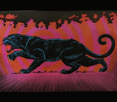 Psychedelic Vintage 1960s Blacklight Poster Black Panther Blacklight Posters, Panther Art, Black Panther Art, Black Light Posters, Arte Inspo, Black Panther, Dark Art, Panther, Painting & Drawing