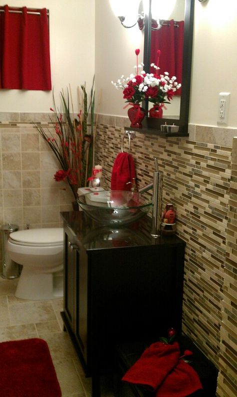 Valentines Day Bathroom Decor, Cherry Bathroom, Red Bathroom Accessories, Red Bedroom Decor, Red Bathroom Decor, Glamorous Bathroom Decor, Beautiful Bathroom Decor, Girly Bathroom, Black Bathroom Decor