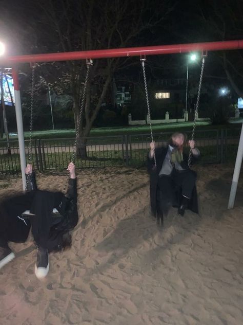 Phasing Aesthetic, Teenage Siblings Aesthetic, Night Playground Aesthetic, Friends At Night Aesthetic, Park At Night Aesthetic, Swings Playground, Playground At Night, 2000s Photos, Playground Aesthetic