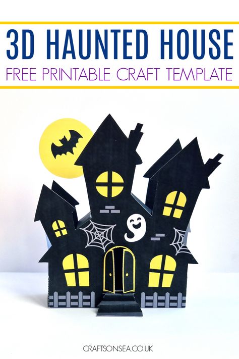 3d Haunted House Craft, Haunted House Handprint Craft, Haunted House Templates Free Printable, 3d Printable Paper Crafts, Haunted House Free Printable, Haunted House Silhouette Templates, Haunted House Svg Free, Diy Haunted House Craft, 3d House Printable