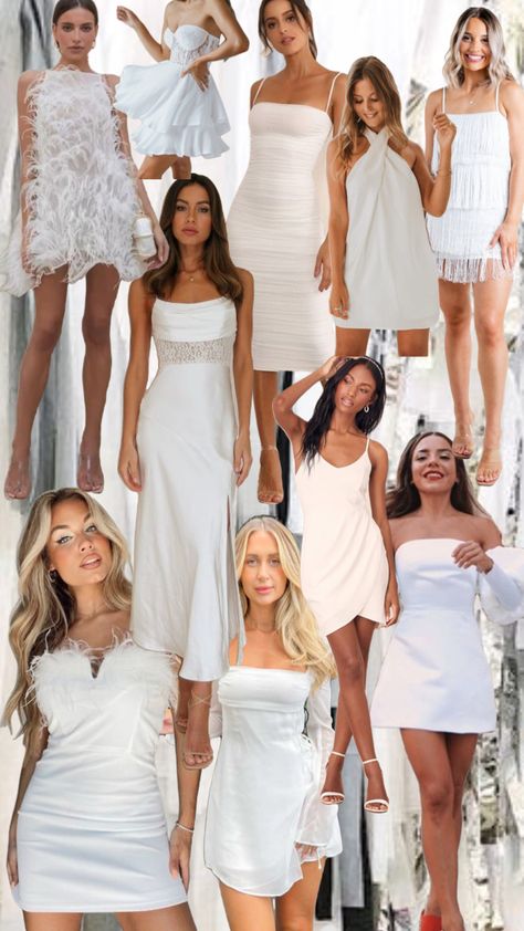 White Bachelorette Party Dress #whitedress #bridedress #bachelorettedress #whitebachelorettedress #whitedressinspo #bachelorettedressinspo #bacheloretteparty #bachelorettepartyoutfit #bachelorette White Dresses Bachelorette Party, Bachelorette All White Outfits, Bachelorette Party Outfits Group Dresses, All White Bachelorette, White Party Aesthetic, Women In White Dresses, White Bachelorette Party Dress, White Bachelorette Party, White Bachelorette Dress