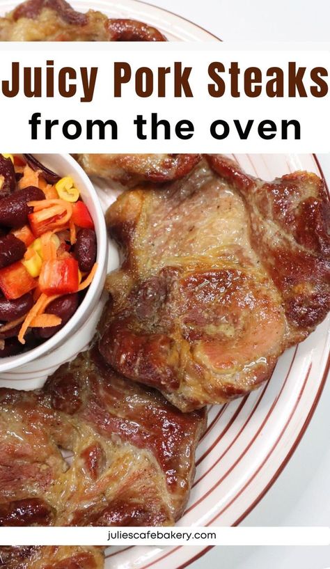 Oven Grilled Pork Steaks Pork Steaks In The Oven, Pork Steak Oven, Steaks In The Oven, Pork Steak Recipes, Baked Steak Recipes, Baked Pork Steak, Oven Baked Steak, Grilled Pork Steaks, Healthy Family Dinner