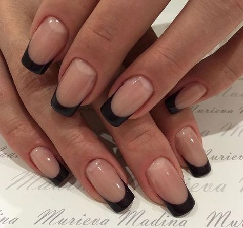 Squoval Nails Black, Square Black French Tip Nails, Black French Tip Nails Square, French Noir, Nails With Black, French Manicure Nails, Subtle Nails, French Tip Acrylic Nails, Casual Nails