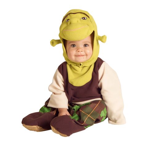 Baby Shrek Romper Infant Costume Description: Our Baby Shrek Romper has a simply fairytale fit! Don't wait until Halloween is ogre to capture this look! This rompe Shrek Baby, Shrek Costume, Baby Kostüm, Baby Bunting, Toddler Costumes, Halloween Fancy Dress, Cute Costumes, Baby Halloween Costumes