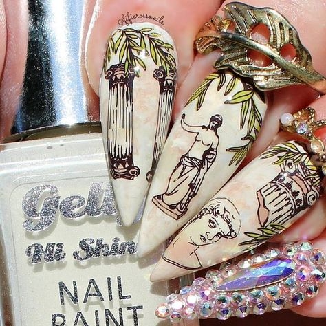 Greek Images, Steel Nail Art, Witch Nails, Witchy Nails, Nail Art Stamping, Nail Stamper, Nail Art Stamping Plates, Finger Nail Art, Vintage Nails