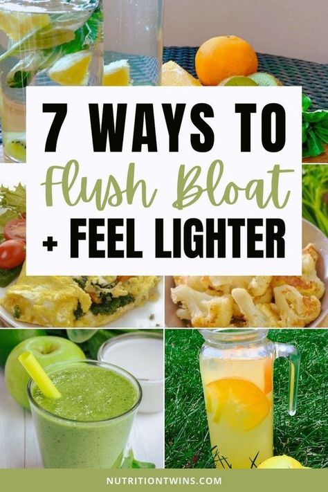 In this post, you'll learn 7 easy ways to flush bloat and feel lighter. These tips will help you get rid of a bloated stomach so you can feel better fast. Get the best quick and easy bloating recipes from the Nutrition Twins! Get Rid Of Bloated Stomach, Bloated Belly Remedies, Flat Stomach Exercises, Feeling Bloated, Stomach Exercises, Bloated Stomach, Bloated Belly, Drink Plenty Of Water, Fat Burning Drinks