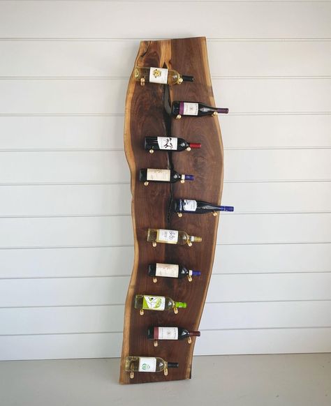 Anybody love to fill their live edge walnut wine rack up with $5 bottles from Aldi? Or is that just us lol . . #liveedge #wine #winerack… | Instagram Live Edge Wine Rack, Wine Holders, Forest Designs, Rustic Wine Racks, Cottage Ideas, Ideas Casa, Just Us, Edge Lighting, Home Bar Decor