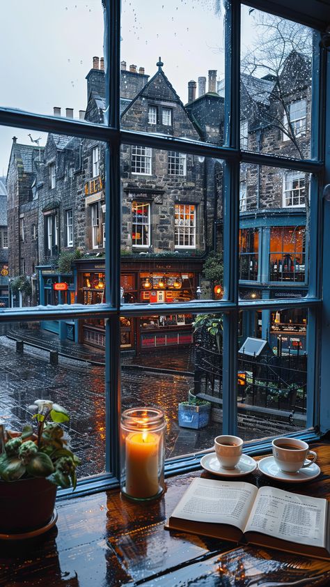 Cozy Travel Aesthetic, Rainy Cafe Wallpaper, Aesthetic Building Pictures, Cozy City Aesthetic, Cozy Town Aesthetic, Cafe Pictures Aesthetic, Cafe Bookstore Aesthetic, Cosy Cafe Interior, Cozy Bookstore Aesthetic