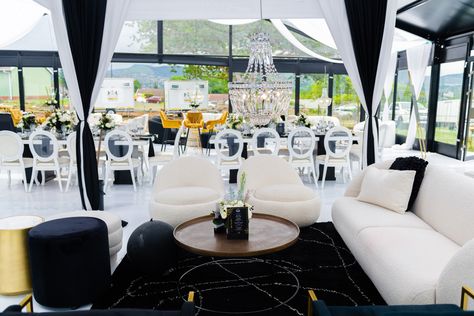 Black And White Lounge, White Lounge, Lounge Party, White Decoration, White Couches, Fall Florals, Black Tie Event, 2024 Vision, White Decor