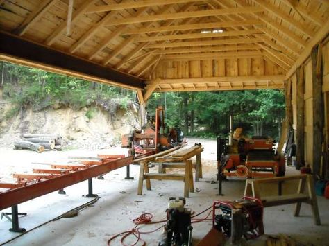 I am thinking of building a sawmill shed for my mill.  What do you have? Pictures would be nice.  As of now I have a metal or portable shed that is on Sawmill Shed, Sawmill Projects, Sawmill Lumber, Portable Saw Mill, Portable Sheds, Bandsaw Mill, Lumber Rack, Steel Beam, Lumber Mill