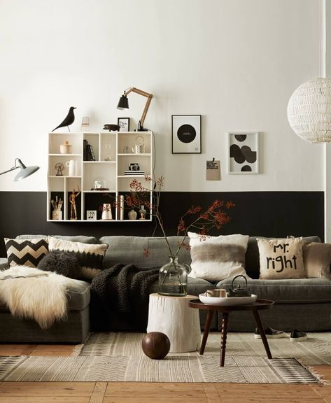 Half Painted Walls, 아파트 인테리어, Design Del Prodotto, A Living Room, Book Shelf, Home Fashion, 인테리어 디자인, Scandinavia, Home Interior