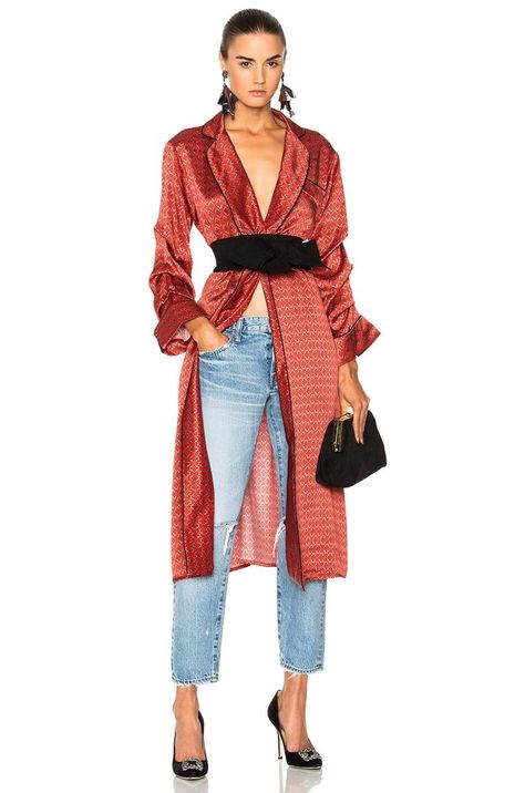 Kimono With Belt, Look Kimono, Kimono Outfits, Cute Kimonos, Kimono Outfit, Satin Kimono, Johanna Ortiz, Casual Chic Outfit, Printed Silk