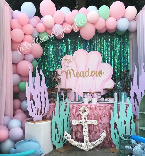 Mermaid Birthday Party Food, Balloon Colors, Ariel Birthday Party, Mermaid Birthday Party Decorations, Mermaid Theme Birthday Party, Ariel Birthday, Mermaid Party Decorations, Party Setup, Mermaid Theme Party