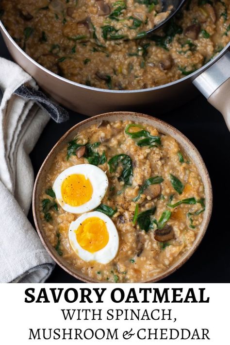 Mushroom Oatmeal, Oatmeal Savory, Savory Oats, Savory Oatmeal Recipes, Oatmeal And Eggs, Easy And Healthy Breakfast, Soft Boiled Egg, Savory Oatmeal, Healthy Breakfast Recipe