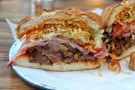 Puerto Rican Tripleta Sandwich, Tripleta Sandwich Recipe Puerto Rico, Jibarito Sandwich Puerto Rico, Spanish Sandwiches, Tripleta Sandwich, Puerto Rican Sandwich, Mexican Tortas, Sopes Recipe, Sandwich Cubano