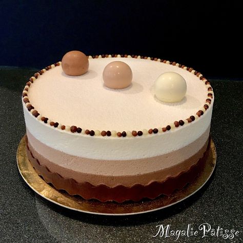 Entremets Trois Chocolats à tomber ! – MagaliePâtisse Thermomix Desserts, Cake Factory, Köstliche Desserts, Plated Desserts, Cooking Recipes Desserts, Ice Cream Cake, Layer Cake, Cake Cookies, Cake Desserts