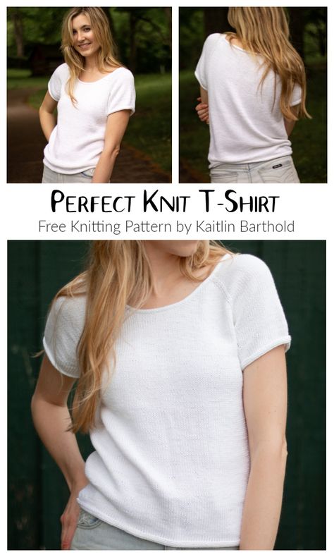 Perfect Knit T-Shirt Free Knitting Pattern - Knitting Pattern Knit T Shirt Pattern Free, Knitted Tees Free Pattern, Summer Knit Top Pattern Free, Free Knitting Patterns For Women Sweater, Knitted Tshirt Pattern, Knitted Tank Top Pattern Free, Knit Shirt Pattern, Knit Top Pattern Free, Knit Tank Top Pattern