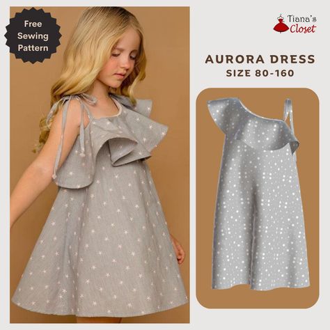 Aurora asymmetrical dress for girls – Free PDF sewing pattern – Tiana's Closet Sewing Kids Clothes Patterns, Sew Outfits, Kids Sewing Patterns Free, Girls Dress Pattern Free, Paper To Print, Free Pdf Sewing Patterns, Aurora Dress, Girls Dresses Sewing, Girls Dress Sewing Patterns