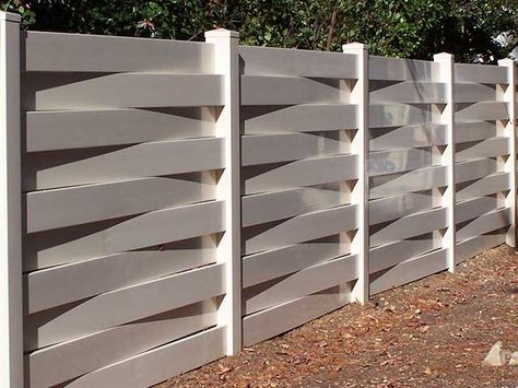 Alternative Styles of Vinyl Fencing | Vinyl Concepts Gard Modern, Wooden Fence Gate, Vinyl Fencing, Privacy Fence Designs, White Fence, Horizontal Fence, Diy Fence, Front Yard Fence, Privacy Fences