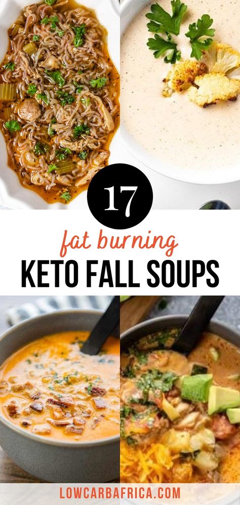 These healthy, hearty, keto and low carb soups are so easy to make and perfect for the whole family. They can be made in an instant pot, a crock pot/slow cooker or on the stove. Some are creamy, vegan, dairy free and low calorie. They will definitely keep you cozy, warm and satisfied! | fat burning | weight loss | gluten free | fall soups | lowcarbafrica.com Low Carb Soups, Smoothies Vegan, Low Calorie Soup, Fall Soup, Fall Soup Recipes, Keto Soup, Recetas Keto, Low Carb Soup, Fall Soups