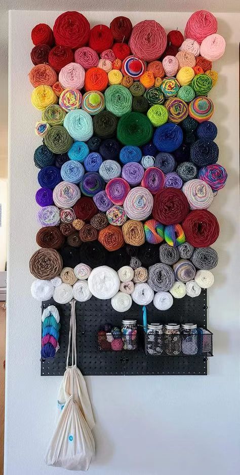 Pegboard Yarn Storage, Yarn Pegboard, Yarn Storage Ideas Small Spaces, Diy Yarn Storage Ideas, Diy Yarn Storage, Yarn Storage Ideas, Storage Ideas Bedroom, Yarn Storage Solutions, Diy Yarn Holder