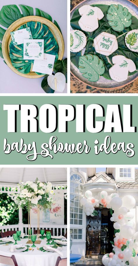 Tropical Baby Shower Ideas, Baby Time Capsule, Hawaiian Baby Showers, Baby Shower Sweets, Luau Baby Showers, Neutral Shower, Outside Baby Showers, Tropical Baby Shower, Tropical Bridal Showers