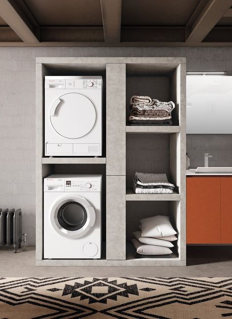 Melamine laundry room cabinet with sink for washing machine WASH - COMPOSITION 7 by ALPEMADRE_3 Dishwasher Cabinet, Laundry Room Cabinet, Cabinet With Sink, Retractable Door, Room Cabinet, Domestic Appliances, Wash Tubs, Laundry Room Cabinets, Washing Machine And Dryer