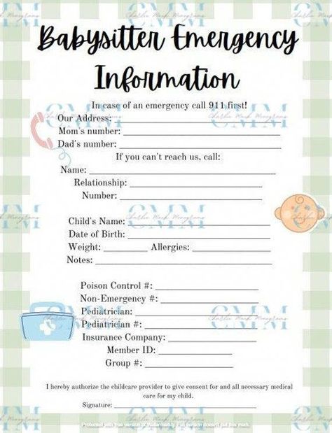 Emergency Information Sheet, Babysitting Kit, Babysitting Ideas, Emergency Call, Mom Hacks, Medical Care, Diet And Nutrition, Childcare, Kid Names