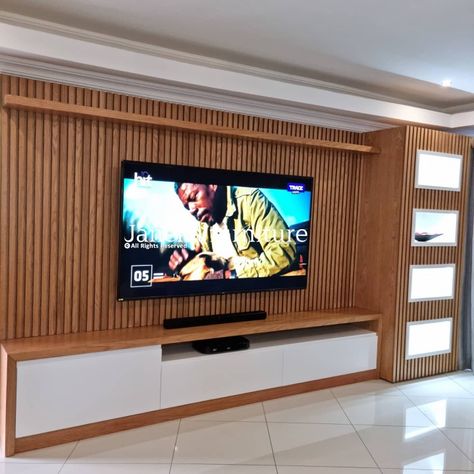 Wooden Partition With Tv Unit, Full Wall Tv Unit, Full Wall Tv Unit Interior Design, Partitions Ideas, Wooden Wall Partition, Lcd Wall, Wall Partitions, Wooden Tv Unit, Tv Stand Unit