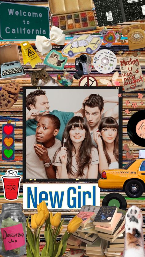 new girl 🚕 #newgirl #jessday #nickmiller #winston #schmidt #cece #tv #aesthetic #moodboard #shuffle #fyp New Girl Poster Aesthetic, New Girl Wallpaper, New Girl Aesthetic, New Girl Poster, Tv Show Collage, Winston Schmidt, The Proposal Movie, Parent Trap Movie, Tv Show Gifts