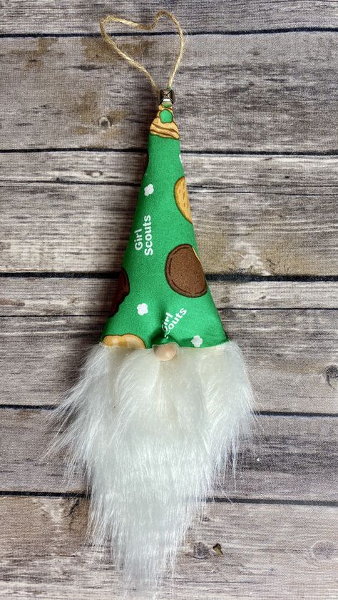 Girl Scout Gnome Ornament Girl Scout Ornament Craft, Girl Scout Ornaments Diy, Girl Scout Christmas Ornaments, Girl Scout Trefoil, Girl Scout Vest, Girl Scout Meeting Ideas, Daisy Ideas, Brownie Badges, Scout Crafts