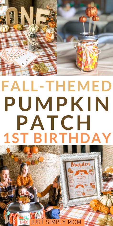 Pumpkin Patch Birthday Bash for a Fall-Themed Birthday Party - Just Simply Mom September 1st Birthday Boy, Our Little Pumpkin Is Turning One Decor, Pumpkin Smash Cake 1st Birthdays, Our Pumpkin Is One, 1st Birthday Food Ideas, Fall Themed Birthday Party, Fall Birthday Party Ideas, Fall Themed Birthday, Pumpkin Patch Birthday Party