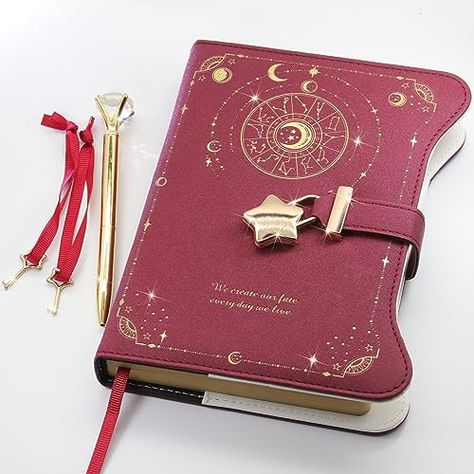 Girls Gift Ideas, Diary With Lock, Refillable Notebook, Red Office, Refillable Journal, Golden Star, Lock And Key, Girls Gift, Star Shape