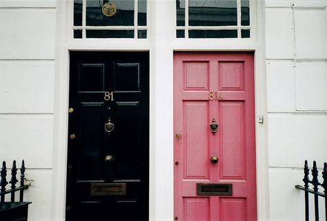 When I briefly lived in London, I vowed that one day I would have a colorful door ... black, bright navy, red, green - so many blissful choices - one day!! Pink Doors, Front Door Inspiration, A Darker Shade Of Magic, Door Inspiration, Pink Door, Black Doors, Black And Pink, Bts Memes, Adventure Time