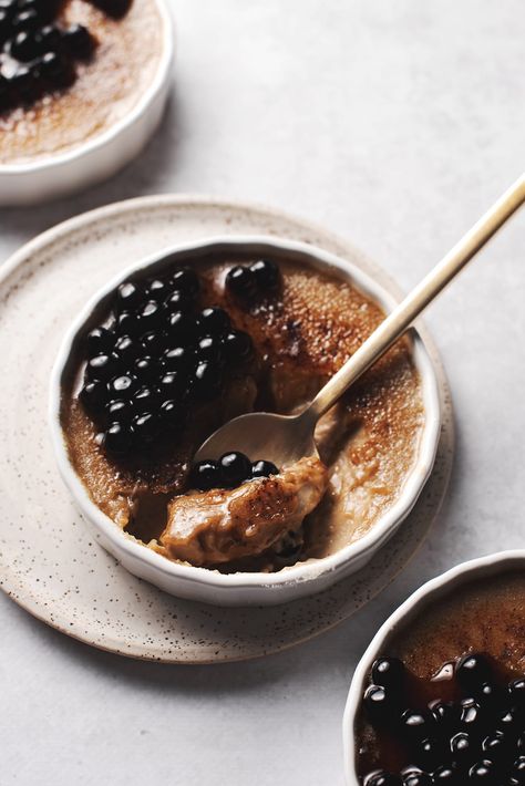 Creme Brulee Recipe, Baked Custard, Brulee Recipe, Brown Sugar Syrup, Baking Stuff, Tapioca Pearls, Caramelized Sugar, Spring Desserts, Sugar Syrup