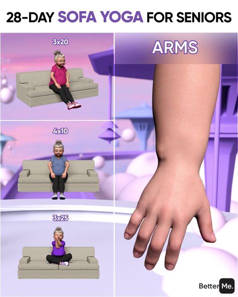 Start Transformation Now! | Sofa yoga for seniors: 👇 💥 Burning calories 💥 Low impact on joints 💥 Development of flexibility 💥 Improving circulation 💥 Removal of any stress 💥... | By BetterMe: Health Coaching Sofa Yoga For Seniors, Sofa Yoga, Improving Circulation, Yoga For Seniors, Burning Calories, Health Coaching, Bettering Myself, Yoga Challenge, Health Coach