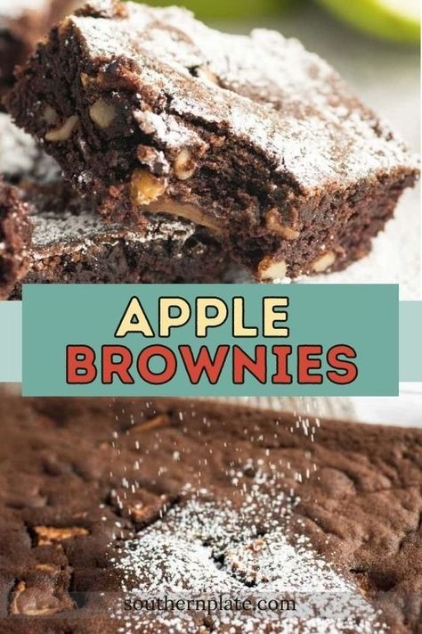 Do you love apple desserts? If so, set your eyes on these apple brownies. This glorious brownie masterpiece is filled with fresh diced apples, crunchy nuts, and warm cinnamon. Apple Chocolate Desserts, Bakes Recipe, Apple Brownies, Apple Spice Muffins, Apple Treats, Zucchini Recipes Dessert, Chocolate Apple, Plate Recipes, Apple Treat