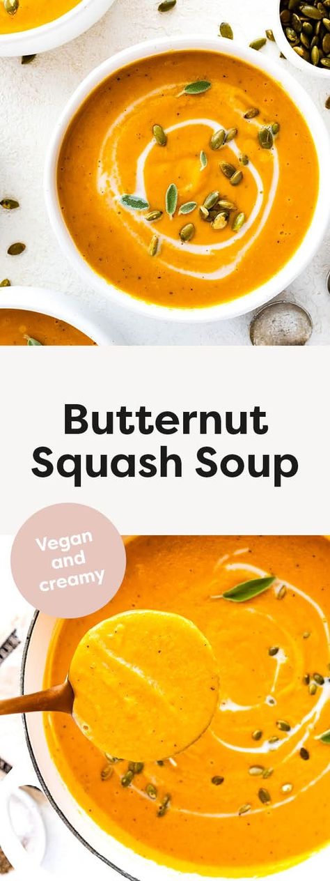 This butternut squash soup is super creamy and easy to make! It combines butternut squash with coconut milk, carrots, fresh ginger and sage for a delicious and comforting fall meal. Keto Butternut Squash Soup, Squash Soup Healthy, Keto Butternut Squash, Freeze Leftovers, Bariatric Meal Prep, Easy Butternut Squash, Butternut Soup, Cut Butternut Squash, Squash Vegetable