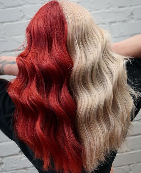 Red And Blonde Hair Color Split Dye, Red And Blonde Split Dye, Blonde Split Dye, Red And Blonde, Split Dye, Split Dyed Hair, White Hair Color, Pulp Riot Hair, Dyed Red Hair